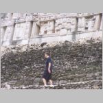 042 Xunantunich - Antoine Climbs Below the Frieze.JPG